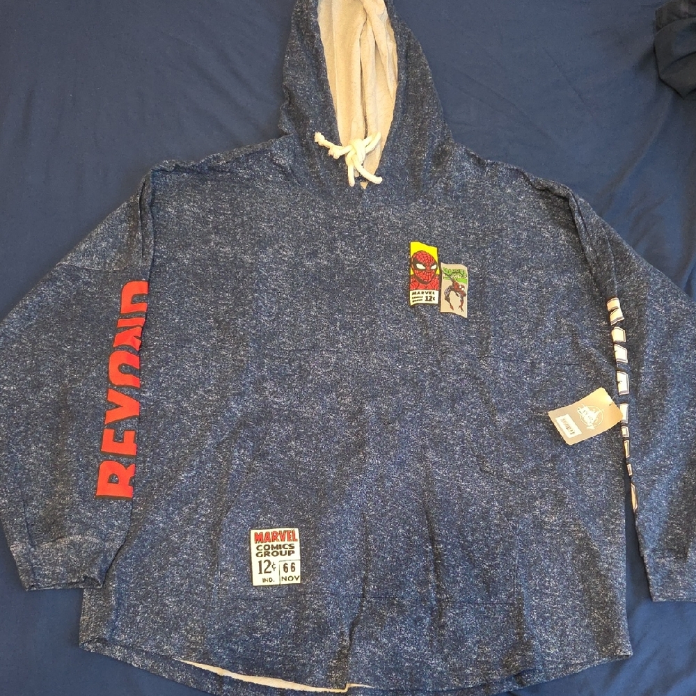 Marvel Heathered Blue Hoodie with Red Accents